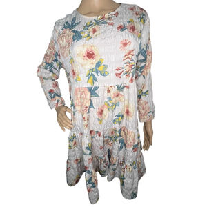 ZARA Floral Patterned Tiered Babydoll Long Sleeve Mini Dress